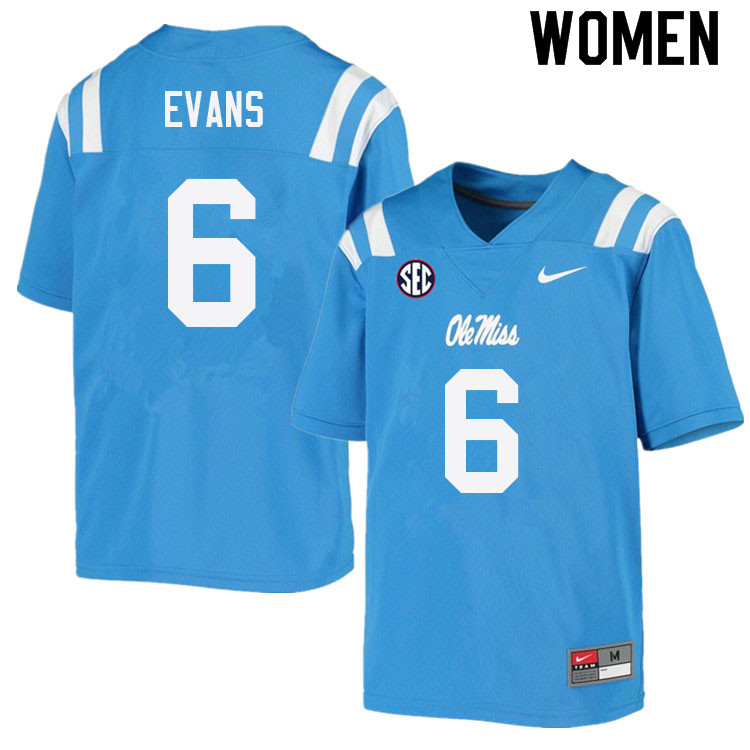 Zach Evans Ole Miss Rebels NCAA Women's Powder Blue #6 Stitched Limited College Football Jersey LVG7458SH